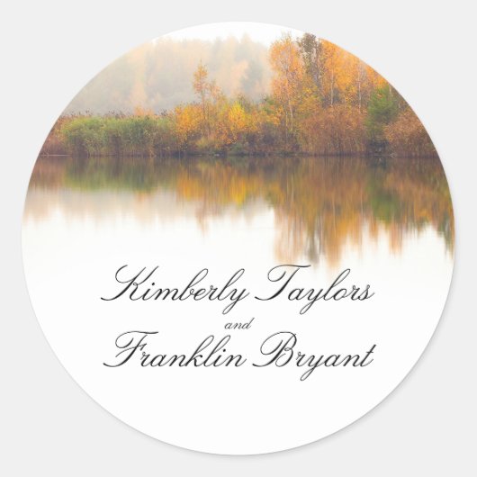 Rustic Fall Elegant Colorful Trees Wedding Ronde Sticker (Voorkant)