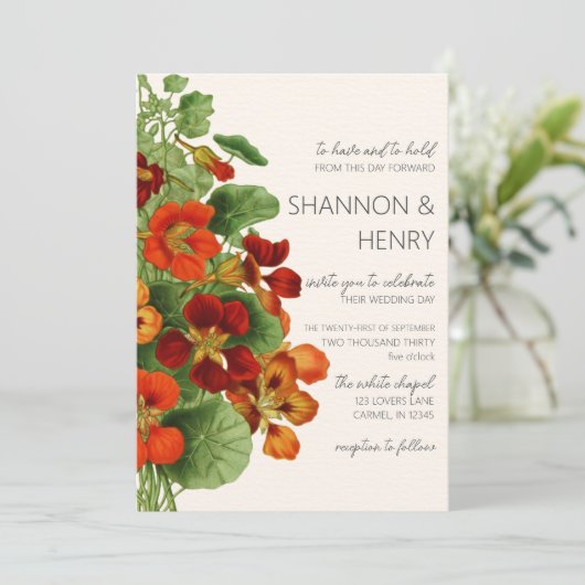 Rustic Fall Floral Modern Wedding Invitation Kaart (Staand voorkant)