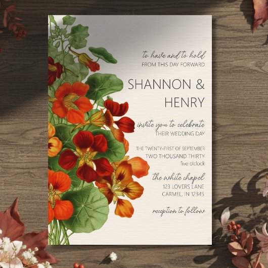 Rustic Fall Floral Modern Wedding Invitation Kaart