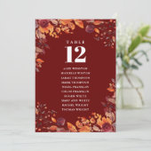 Rustic Fall Floral Table Number Seating Chart Kaart (Staand voorkant)