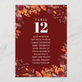 Rustic Fall Floral Table Number Seating Chart Kaart (Voorkant)