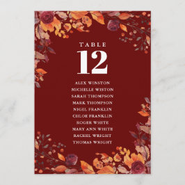 Rustic Fall Floral Table Number Seating Chart Kaart