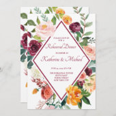 Rustic Fall Flowers Wine Red Rehearsal Dinner Kaart (Voorkant / Achterkant)