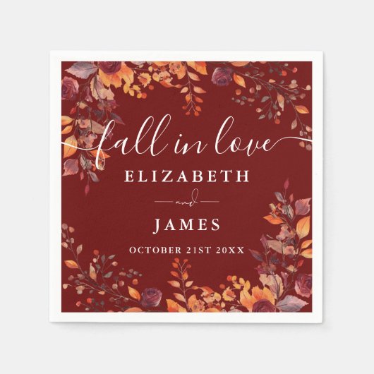 Rustic Fall In Love Autumn Floral Wedding Servet (Voorkant)