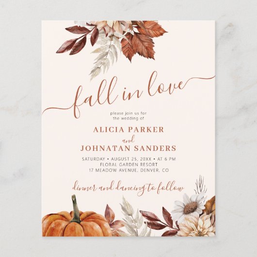 Rustic fall in love BUDGET wedding invitation Flyer (Voorkant)