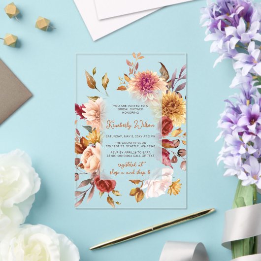 Rustic Fall in Love Fall Bridal Shower Acryl Uitnodigingen (Insitu (Huwelijk))