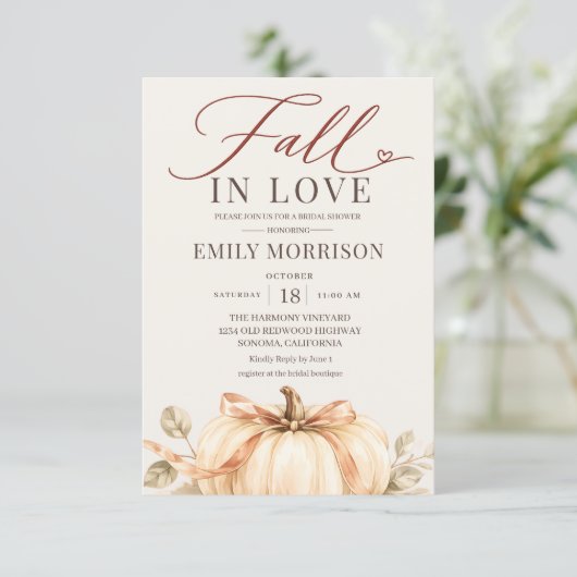 Rustic Fall in Love Pompoen QR Code Bruidsfeest Kaart (Staand voorkant)