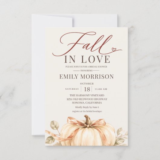 Rustic Fall in Love Pompoen QR Code Bruidsfeest Kaart (Voorkant)