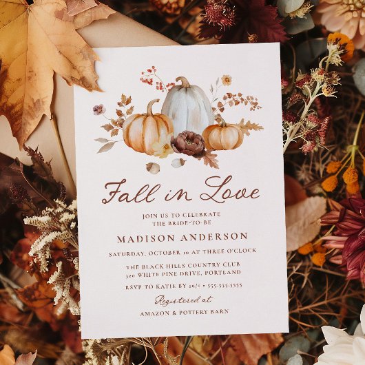 Rustic Fall in Love Pumpkin Floral Bridal Shower Kaart