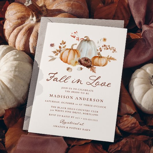Rustic Fall in Love Pumpkin Floral Bridal Shower Kaart