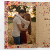 Rustic Fall In Love QR Code 2 Foto Huwelijk Drieluik Uitnodiging (Binnenzijde eerst)