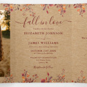 Rustic Fall In Love QR Code 2 Foto Huwelijk Drieluik Uitnodiging (Binnenkant midden)