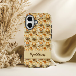 Rustic Fall Latte Pattern with Autumn Leaves iPhone 16 Hoesje