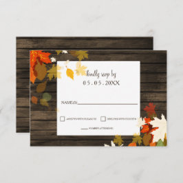 Rustic Fall leaves Barn Wood Fall Wedding rsvp Kaart