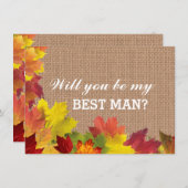 Rustic Fall Leaves Burlap BEST MAN Uitnodiging (Voorkant / Achterkant)