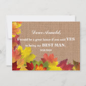 Rustic Fall Leaves Burlap BEST MAN Uitnodiging (Achterkant)
