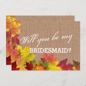 Rustic Fall Leaves Burlap BRIDESMAID Kaart (Voorkant / Achterkant)