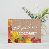 Rustic Fall Leaves Burlap BRIDESMAID Kaart (Staand voorkant)