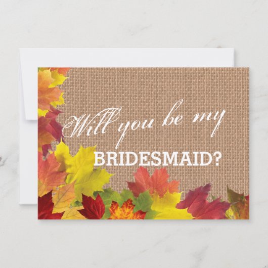 Rustic Fall Leaves Burlap BRIDESMAID Kaart (Voorkant)
