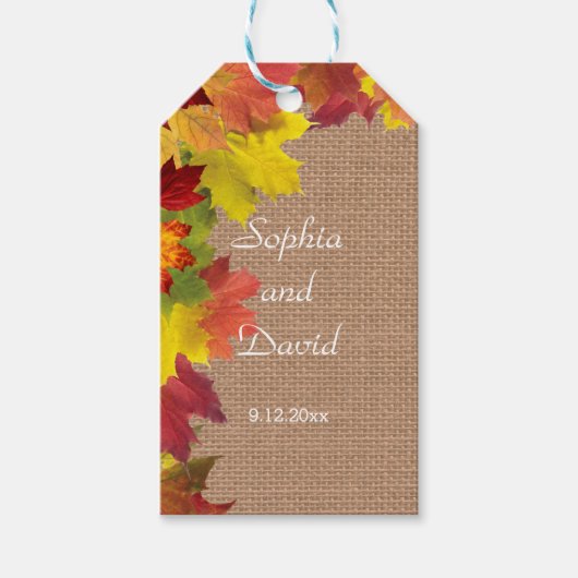 Rustic Fall Leaves Burlap Wedding Cadeaulabel (Voorkant)