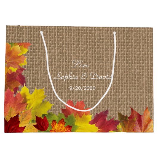 Rustic Fall Leaves Burlap Wedding Groot Cadeauzakje (Achterkant)