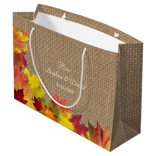 Rustic Fall Leaves Burlap Wedding Groot Cadeauzakje (Achterkant Gekanteld)