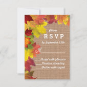 Rustic Fall Leaves Burlap Wedding RSVP (Voorkant)
