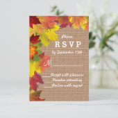 Rustic Fall Leaves Burlap Wedding RSVP (Staand voorkant)