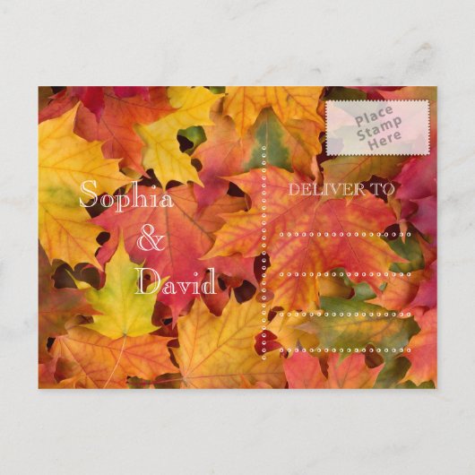 Rustic Fall Leaves Burlap Wedding RSVP Uitnodiging Briefkaart (Achterkant)