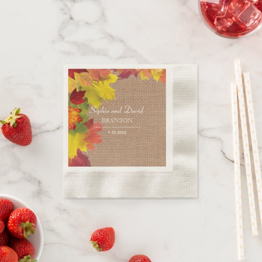 Rustic Fall Leaves Burlap Wedding Servetten (Insitu)