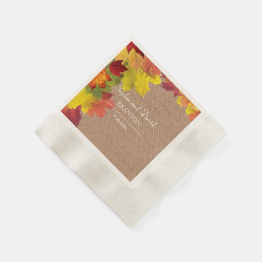 Rustic Fall Leaves Burlap Wedding Servetten (Hoek)