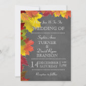 Rustic Fall Leaves Chalkboard Wedding Uitnodiging (Voorkant)