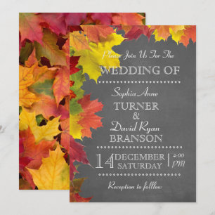 Rustic Fall Leaves Chalkboard Wedding Uitnodiging
