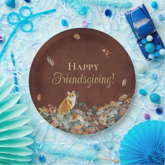 Rustic Fall Leaves en Fox Friendsgiving Papieren Bordje (Feest)