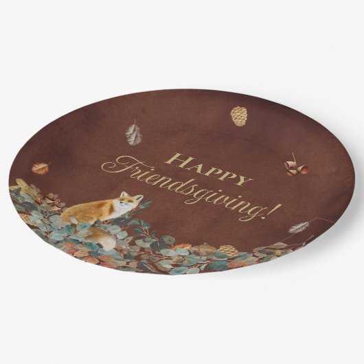 Rustic Fall Leaves en Fox Friendsgiving Papieren Bordje (Gekanteld)