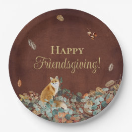 Rustic Fall Leaves en Fox Friendsgiving Papieren Bordje