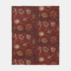 Rustic Fall Leaves en Tartan Bourgogne Green Gold Fleece Deken