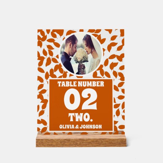 Rustic Fall Leaves Foto Trouwtafel Nummer Acryl Bord (Voorkant)