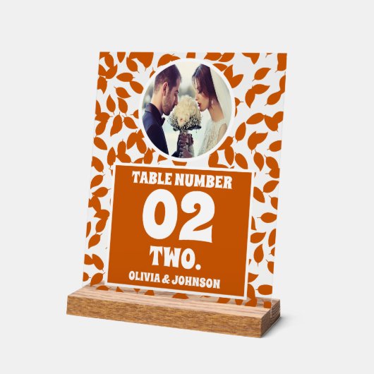 Rustic Fall Leaves Foto Trouwtafel Nummer Acryl Bord (Hoek)