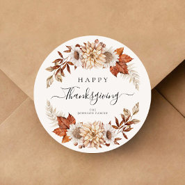 Rustic Fall Leaves Happy Thanksgiving Ronde Sticker