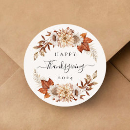 Rustic Fall Leaves Happy Thanksgiving Ronde Sticker