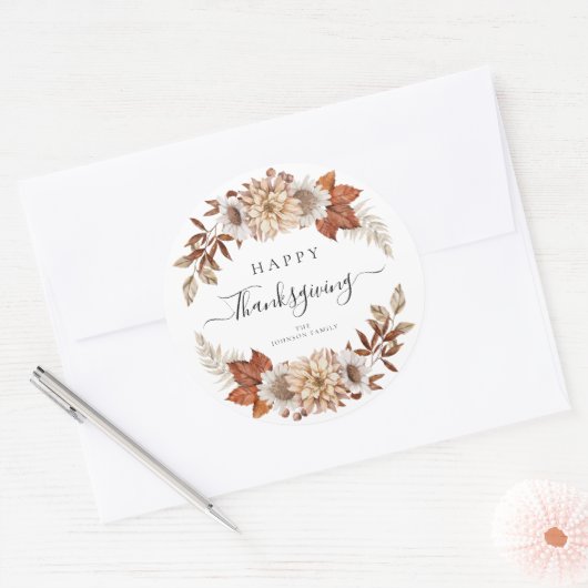 Rustic Fall Leaves Happy Thanksgiving Ronde Sticker (Envelop)