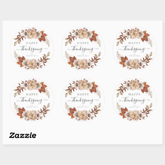 Rustic Fall Leaves Happy Thanksgiving Ronde Sticker (Vel)
