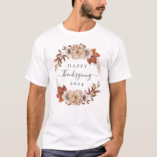 Rustic Fall Leaves Happy Thanksgiving T-shirt (Voorkant)