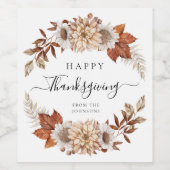 Rustic Fall Leaves Happy Thanksgiving Wijn Etiket (Enkel label)