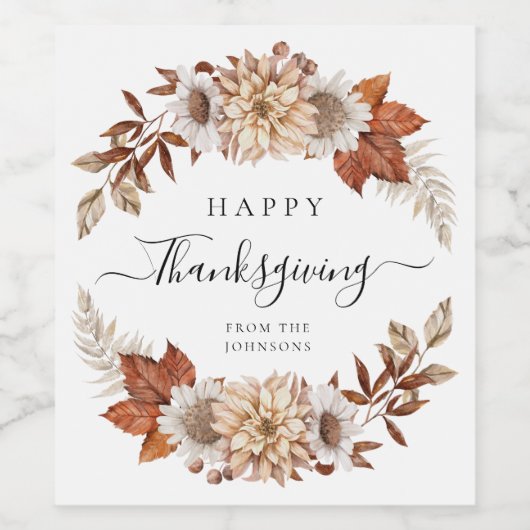 Rustic Fall Leaves Happy Thanksgiving Wijn Etiket (Enkel label)