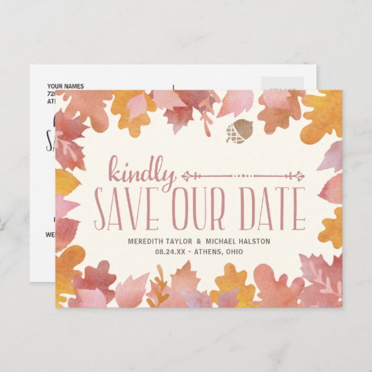 Rustic Fall Leaves Kleurrijk Save the Date Aankondigingskaart (Voorkant / Achterkant)