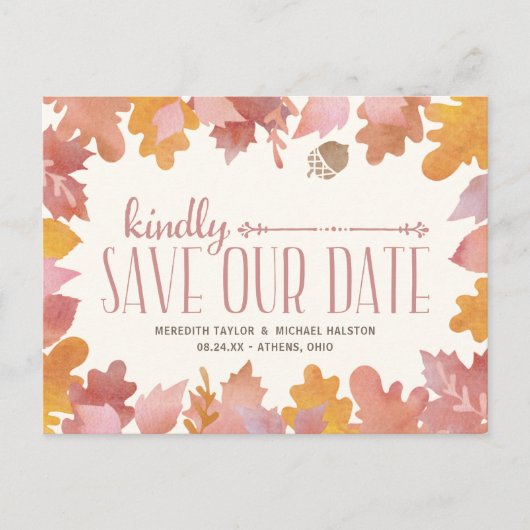 Rustic Fall Leaves Kleurrijk Save the Date Aankondigingskaart (Voorkant)