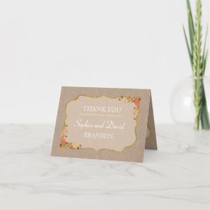 Rustic Fall Leaves Linen Canvas DANK JE Bedankkaart