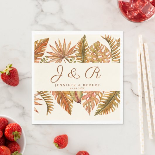 Rustic Fall Leaves Monogram Trouwservet Servet (Insitu)